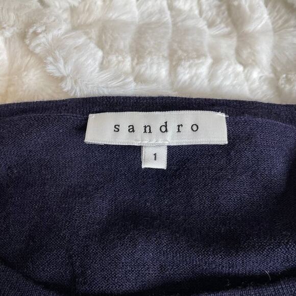 SANDRO Paris Wool‎ Silk Mesh 3/4 Sleeve Sweater Top Lightweight Purple Black 1 - Picture 2 of 6